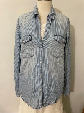 Love, Fire Chambray Railroad Striped Button-Up Shirt M